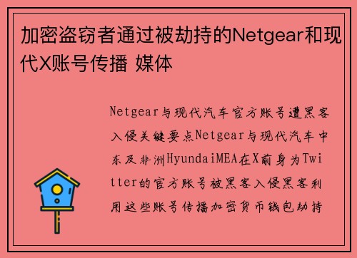 加密盗窃者通过被劫持的Netgear和现代X账号传播 媒体