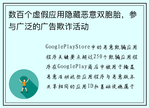 数百个虚假应用隐藏恶意双胞胎，参与广泛的广告欺诈活动 